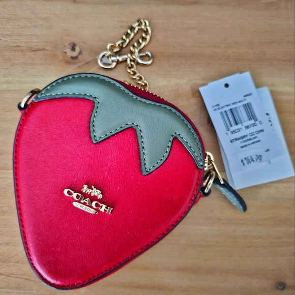 Coach Bags Brand New Coach Strawberry Coin Case Goldelectric Red